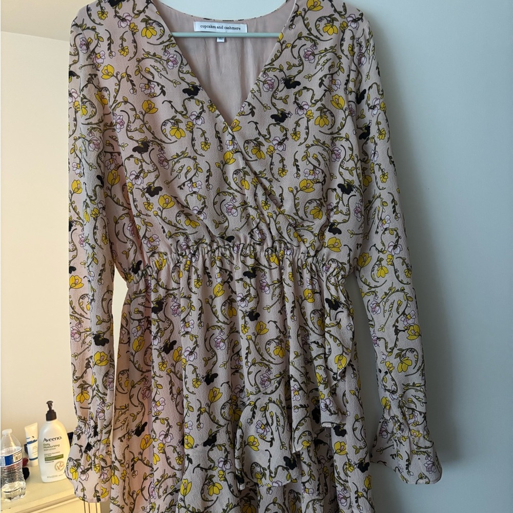 cupcakes & cashmere Floral Long Sleeve Dress - Pink and Yellow